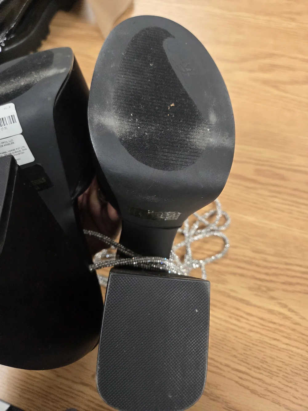 Alivia Simone Black Platform Slide Sandals with Silver Crystal Straps 7.5